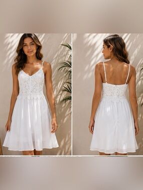 White Crochet Bodice Spaghetti Strap Dress